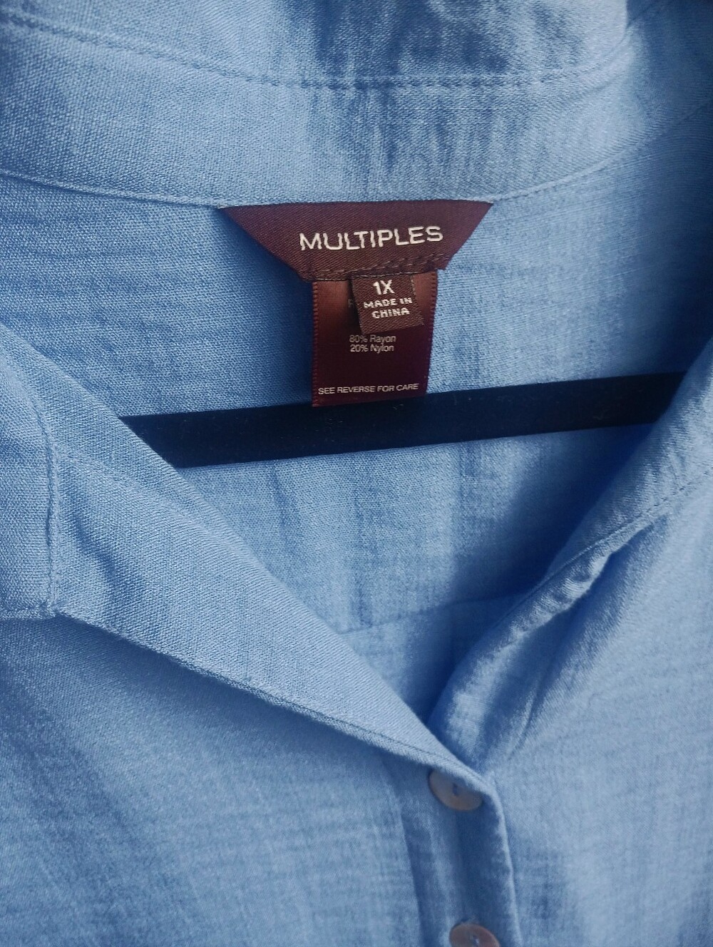 Multiples Blue Button-Front Blouse - Picture 3 of 4